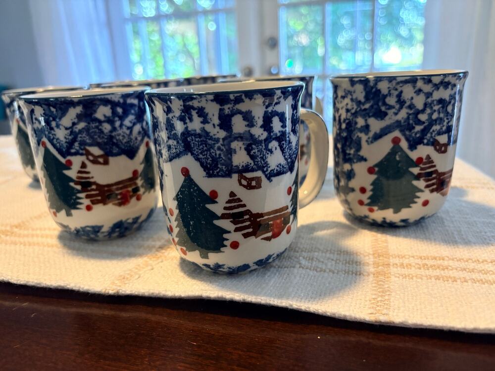 Folk Craft Tienshan Christmas Cabin Mugs (4 ) Hot Cocoa Cozy Christmas Nostalgic